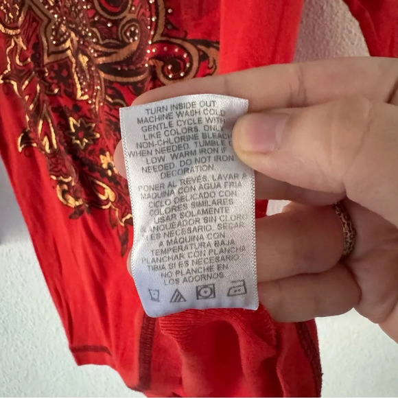 Vintage Graphic Y2K Top Metallic Embellished 90’s Red Shirt Small - Picture 7 of 9